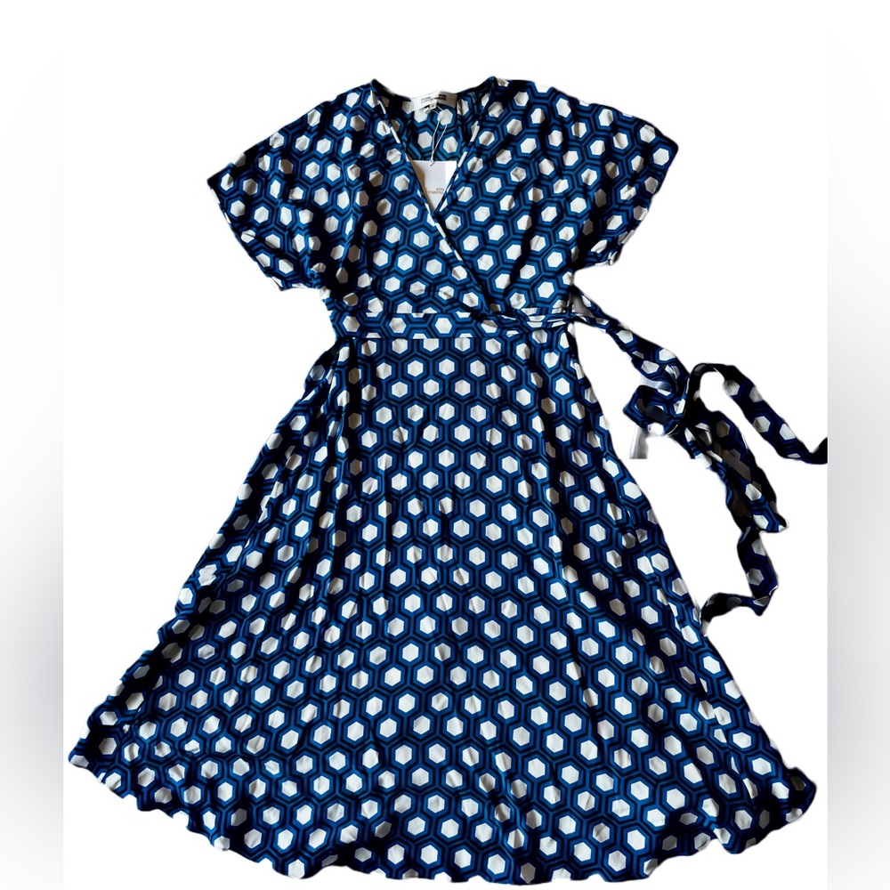 Diane Von Furstenberg Blue Geometric Wrap Dress XS NWT